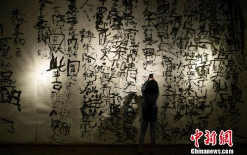 图为展览现场，市民对作品进行拍照。　李进红 摄