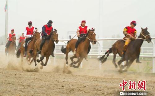 甘肃哈萨克族上演传统“叼羊”骑手马背上展英姿