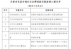 甘肃省首届市域社会治理创新实践优秀案例入围名单发布