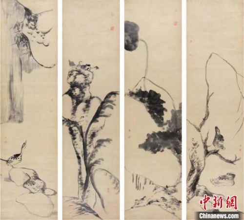 八大山人的《鸟鸭图四条屏》。　龙美术馆供图